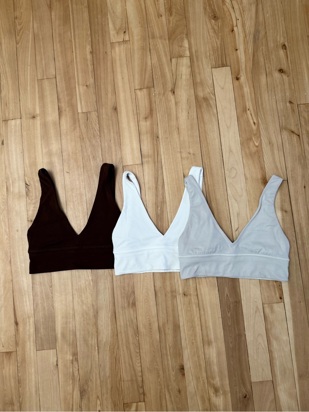 BUNDLE lululemon athletica Rib V-Neck Bralettes - Dark Brown, White, Light Gray